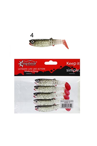 CAPTAIN 3569 Style Soft 8cm 5.4gr Levrek Turna Silikonu 5'li Paket Silikon Ye...
