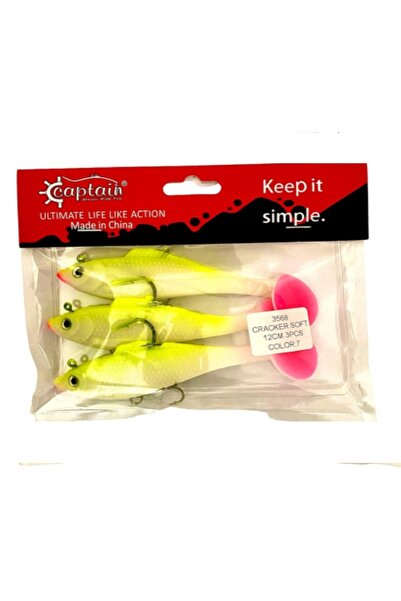 CAPTAIN 3568 Cracker Soft 12cm 26gr Levrek Turna Silikonu 3'lü Set Suni Yem No:7