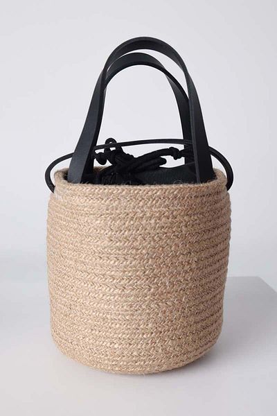 ALLDAY Black-Small Size Hand and Shoulder Round Straw Bag