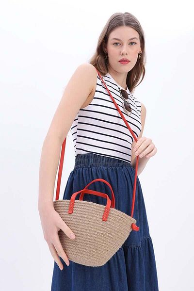 ALLDAY Orange-Small Size Straw Crossbody Bag