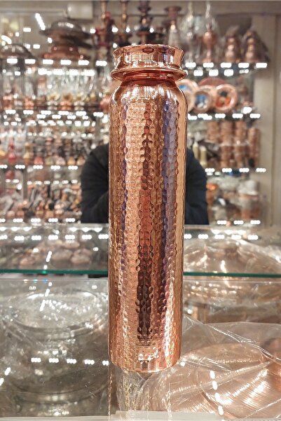 Bakır Center Bakır Su Matarası Bakır Matara Bakır Su Şişesi Dövme Bakır Şişe 550 ML Erzurum Bakır Termus