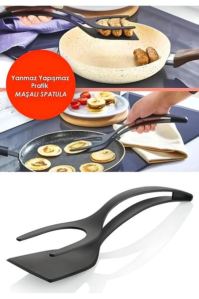 Tanemce 1 Piece Practical Fireproof Non-Stick Teflon Tongs Spatula - 220 Degree Resistant Teflon Serving Set