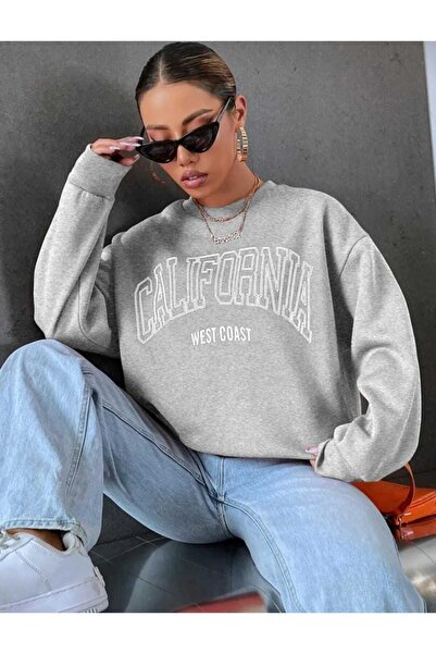 KOZİA OUTDOORS CALIFORNIA PRINTED O NECK OVERSIZE UNISEX SWETSHIRT