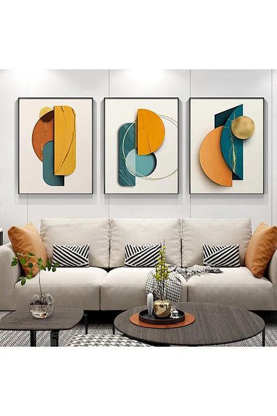 Linacci Triple Black Metal Frame Orange Blue Glass Table Set