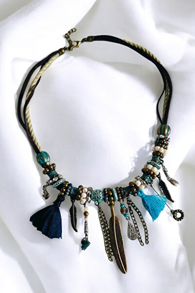 PETEK AKSESUAR ETNİK BOHEM TASARIM PÜSKÜLLÜ TÜY KOLYE