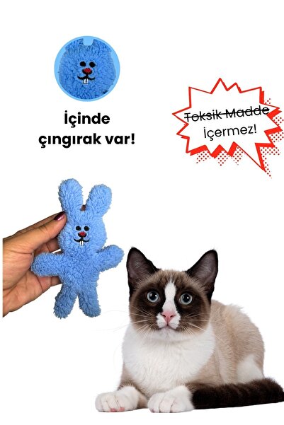 Miyav Blue Color Rattle Plush Cat Toy - Rabbit Activity Set