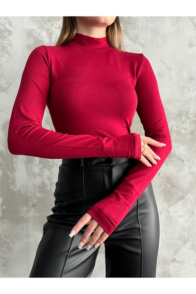 modazoom Γυναικείο ολόσωμο μπορντώ με λεπτομέρειες