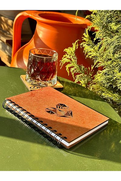 esamore concept Custom Your Name Wooden Cover Agenda Diary, Spiral Wooden Cover Notebook