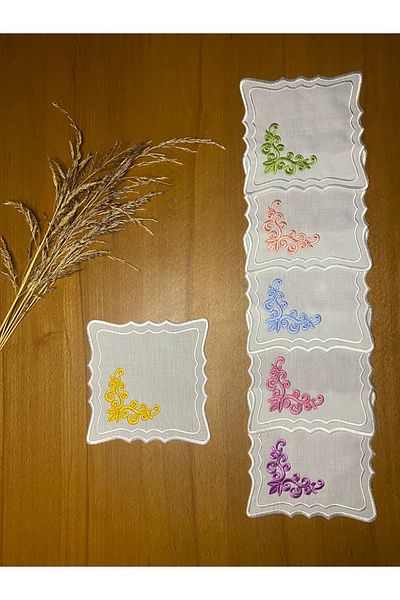 Smiling Home 6 Pieces of Gardenye Linen Colored Crown Patterned Cocktail Presentation Napkins