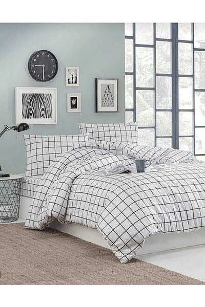 DENİZLİ ÇEYİZ Set cuvertură de pilota dublă cu model în carouri