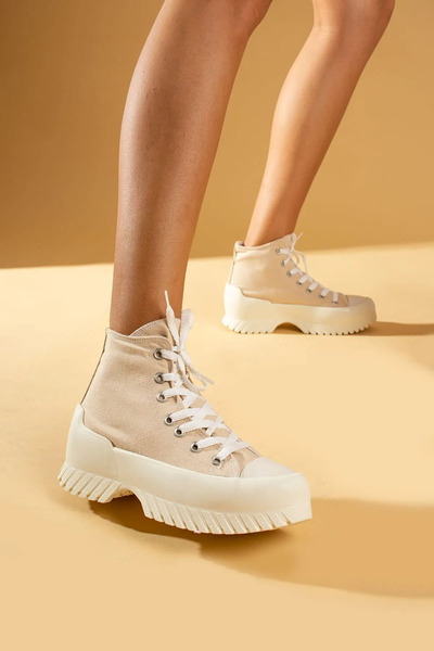 GoAndGo Kadın Unisex Yüksek Taban Boğazlı Convers Model Keten Sneaker Bot