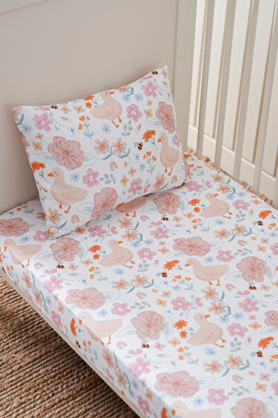 Petille Organik Bebek Lastikli Çarşaf (80x160+15) Flowering Duck
