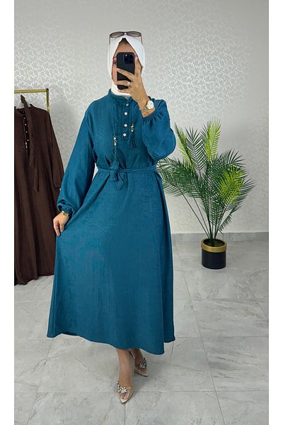 WAPP Emerald Green Lycra Karin Fabric - Hijab φόρεμα με φούντες και φύλλο