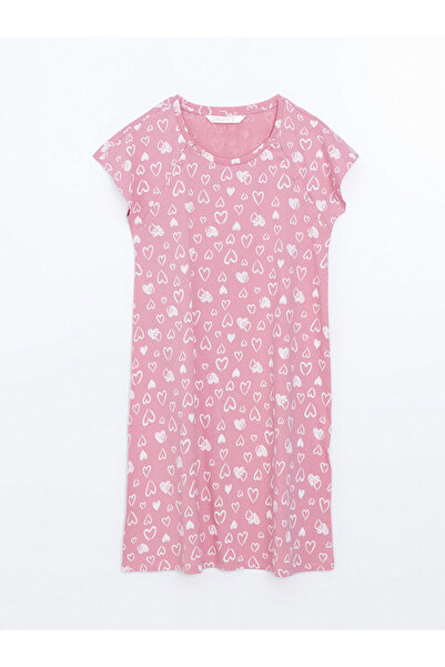 LC Waikiki Bisiklet Yaka Desenli Kısa Kollu Hamile Gecelik LCW DREAM