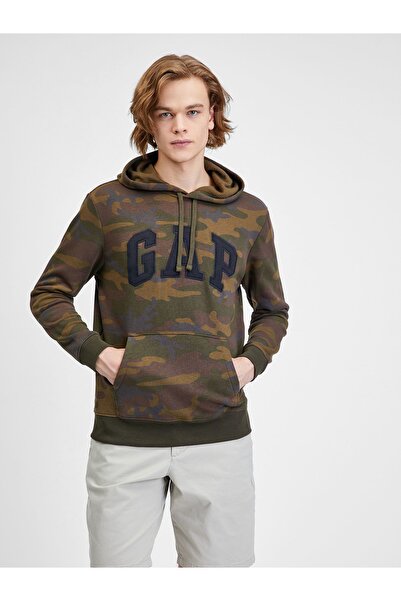 GAP Erkek Koyu Yeşil Logo Kapüşonlu Sweatshirt