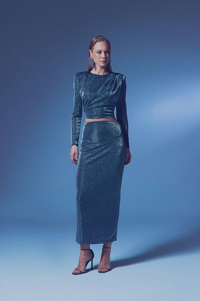 Sateen Fusta Midi Sclipici - ANTRACIT