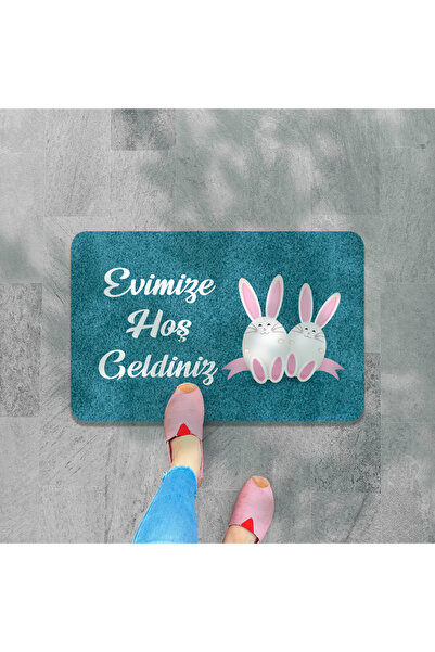 M&H Quality Ușă cu model de flori și iepure imprimată digitală cu bun venit -...