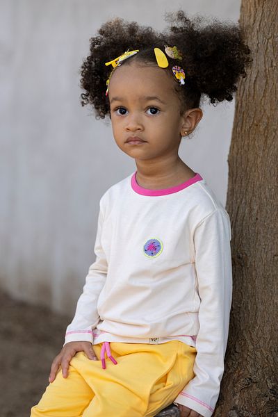 BEETLEBEEZ Children's Unisex Long Sleeve Ecru Applique Cotton T-Shirt (Pink Rib.)