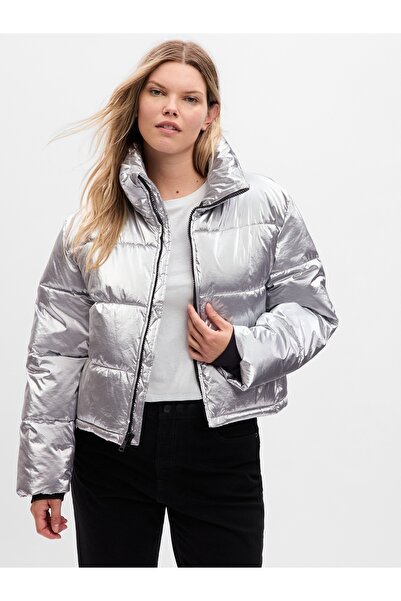 GAP Kadın Gri Big Crop Şişme Mont