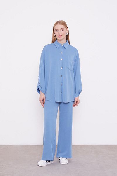 Levidor Indigo Metal Button Detailed Tunic Set
