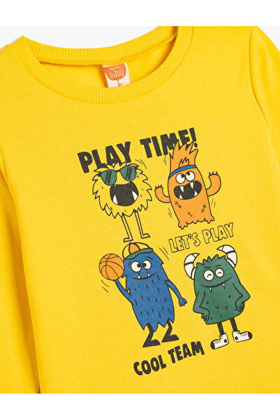 Koton Sweatshirt Canavar Baskılı Uzun Kollu Şardonlu Pamuklu