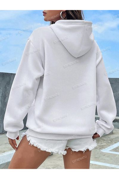 EFFRENATU Hila Moda - Φούτερ με κουκούλα με λευκή στάμπα μεγάλου μεγέθους