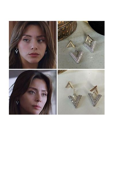 MioArt Women's V-Cut Earrings with Stone Detail - Trend Model
