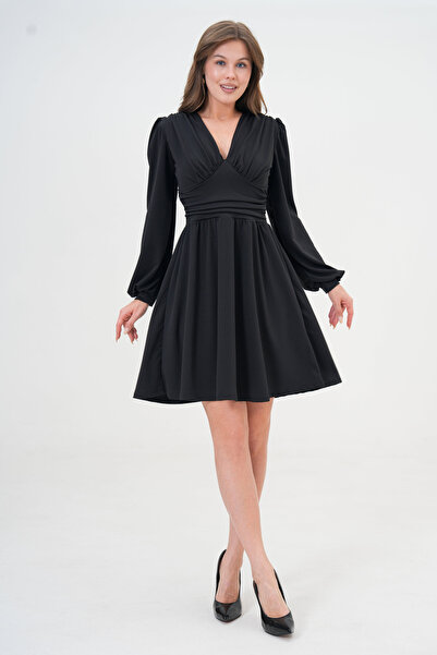 Secret Passion Lingerie Rochie neagră cu mâneci lungi tip balon, decolteu în ...