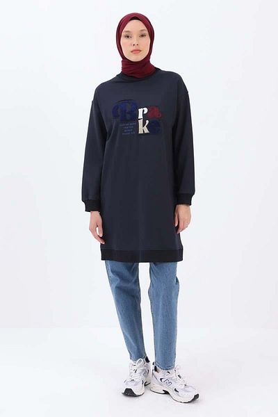 ALLDAY Navy Blue-Aplique Embroidered Sweat Tunic