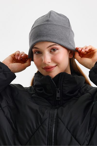 Butikgiz Women's Gray Thermal 100% Cotton Soft Beret Sultan Style Series (2 Different Looks in One)