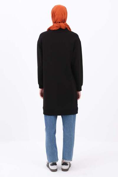 ALLDAY Siyah-APLİKE NAKIŞLI SWEAT TUNİK