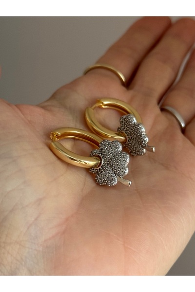 MioArt Kadın Taşlı Gold Küpe