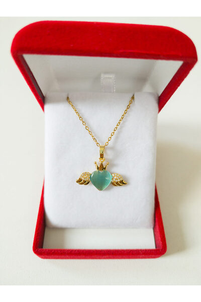 SeyCey.co فاخر في صندوق مخملي | قلادة القلب الأزرق المجنح | فولاذ 316 لتر - غير قابل للتشويه | هدية المرأة