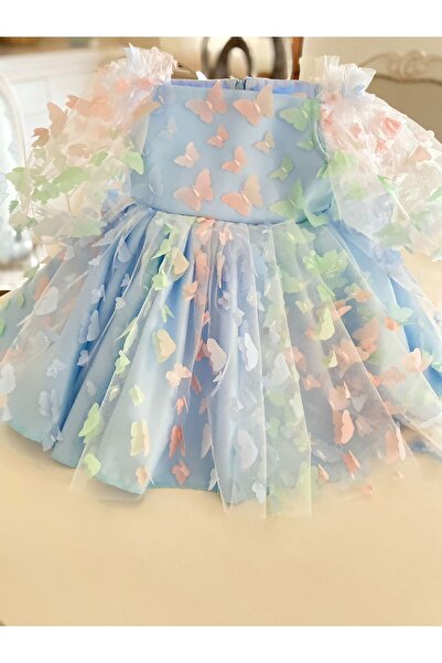 SPRINCO Kız çocuk mavi kelebekli elbise