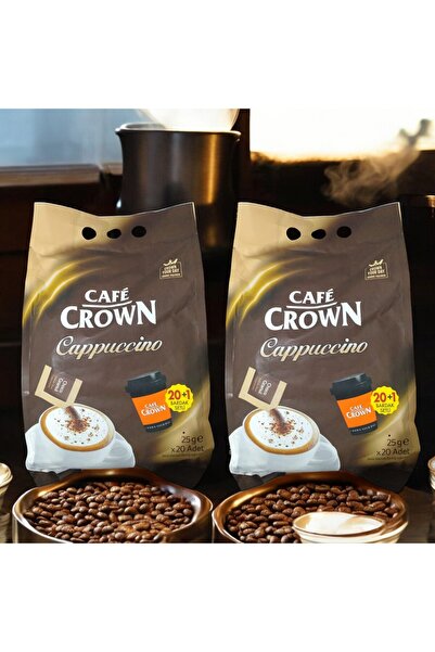 Cafe Crown Cappuccino 25 Grams X 40 Pieces + 2 Glasses Set - 100% Turkish Mad...