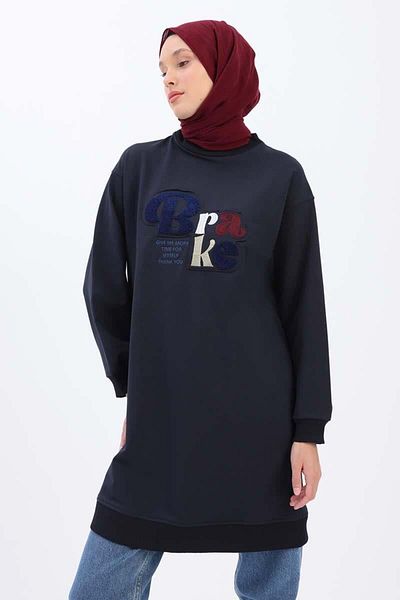 ALLDAY Navy Blue-Aplique Embroidered Sweat Tunic