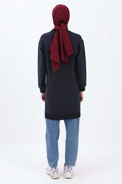 ALLDAY Lacivert-APLİKE NAKIŞLI SWEAT TUNİK