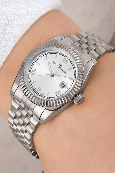 Romanson Silver Color Steel Band with Calendar Steel Case 5 Atm Waterproof Women's Wristwatch Rms165