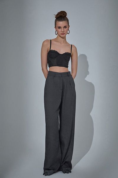 FASHION COCKTAIL Seasonal Winter Office Boyfriend Straight Leg Women's Trousers with Crushed Fabric Pockets