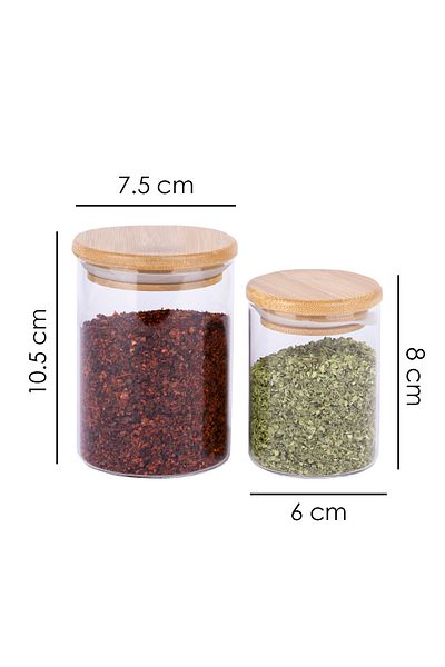 naturelove 12-Piece 2-Size Spice Rack with Clear Label Vacuum Bamboo Lid Borosilicate Glass 6X350 ml 6X200 ml