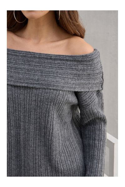 Elif Özbey Butik Pulover cu nervuri cu guler din dantelă antracit