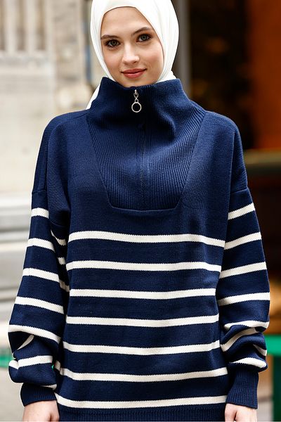 Cloudy Kids Pulover de damă, cu fermoar, cu guler înalt, tricotaj Hijab