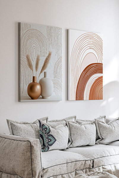 AKSU SANAT Boho Minimalist Kanvas Tablo - Ikili Kanvas Duvar Tablosu - Ev Ofis Duvar Dekoru 2cnvs1