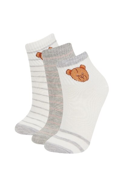 DeFacto Women's 3-Piece Cotton Booties Socks D1019Axns