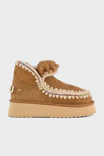 Mou Suede Eskimo Platform Sole Boots - Rhinestone Logo, Stitching Detail Boots Mu.Fw 681002 A Cog