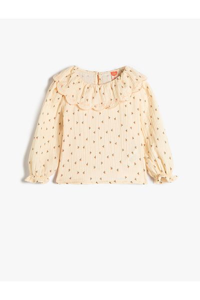 Koton Blouse Long Sleeve Floral Patterned Farbaba Collar Rubber Cuffs Textured Cotton