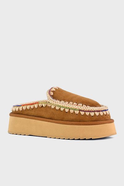 Mou Eskimo Platform Sole Stone Suede Slippers - Soft Furry Slippers Mu.Fw 681001 A Cog