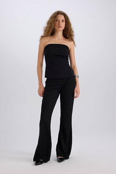 DeFacto Fitted Bengal Basic Plain Strapless Black Blouse E1534Ax24Wn