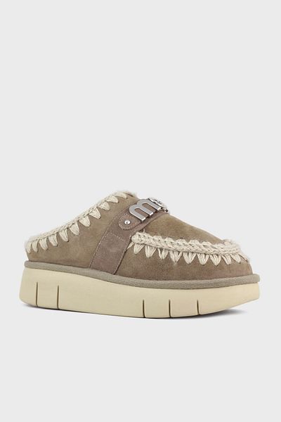 Mou With Logo Genuine Leather Soft Furry Stitching Detail Thick Sole Eskimo Slippers Slippers Mu.Fw531
