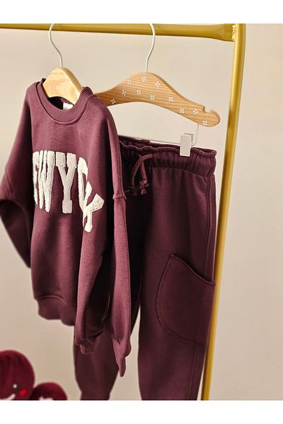 MODA Burgundy New York Embroidered Children's Bottoming Set